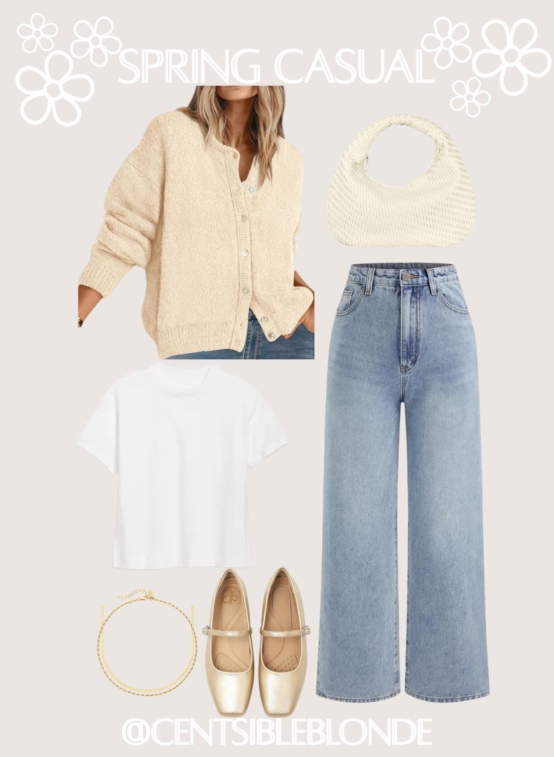 Spring casual, high waisted jeans, stretchy jeans, vintage tee, white tee, gold flats, work flats, Mary Jane flats, tan sweater, woven handbag, Amazon style, Amazon outfit, neutral outfit, spring style, spring outfit, gold necklaces, electric picks 

#LTKPetite #LTKootd #LTKMidsize
