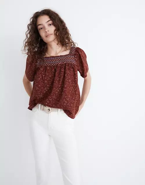 Square-Neck Smocked Top in Dotted Vines | Madewell
