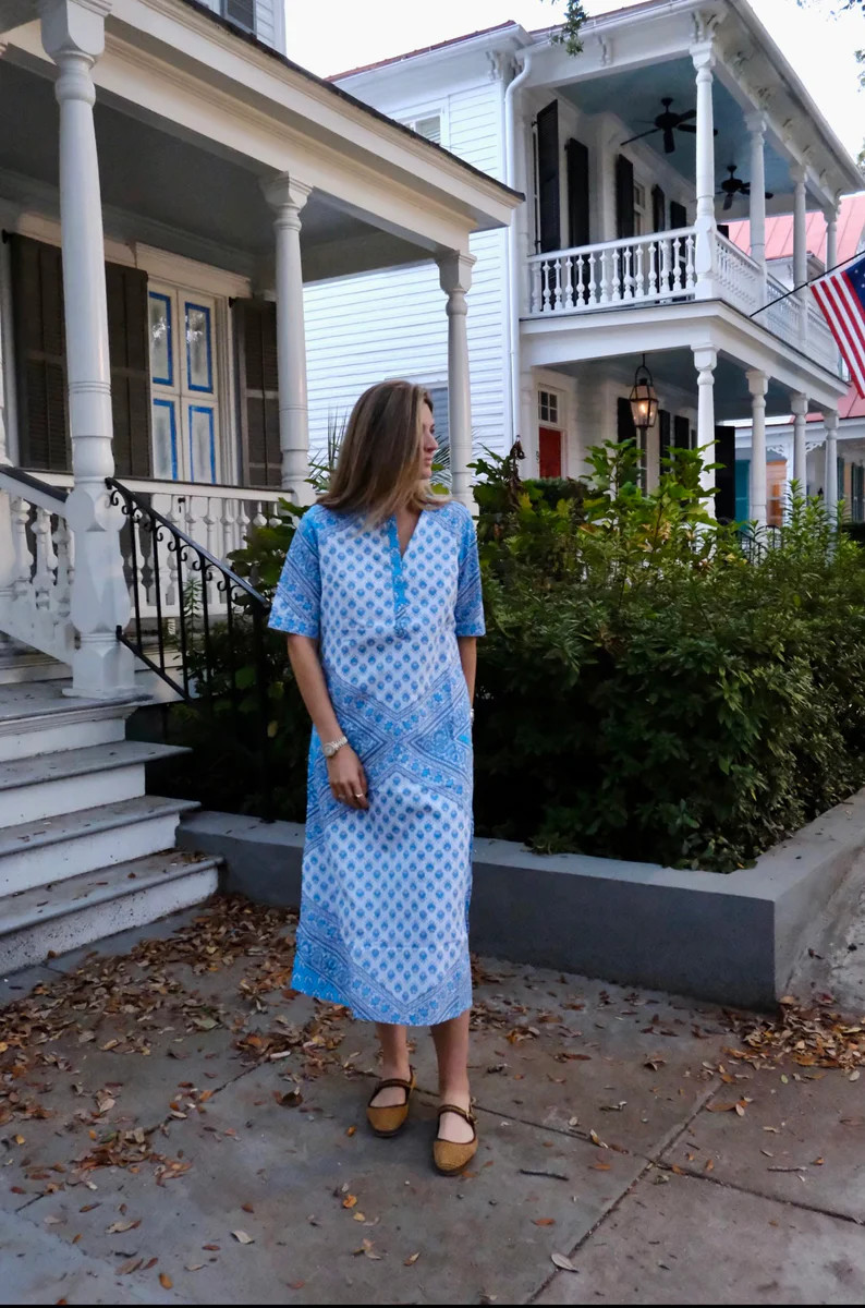 Diane Midi Dress Sky Blue Bandana | Madison Mathews