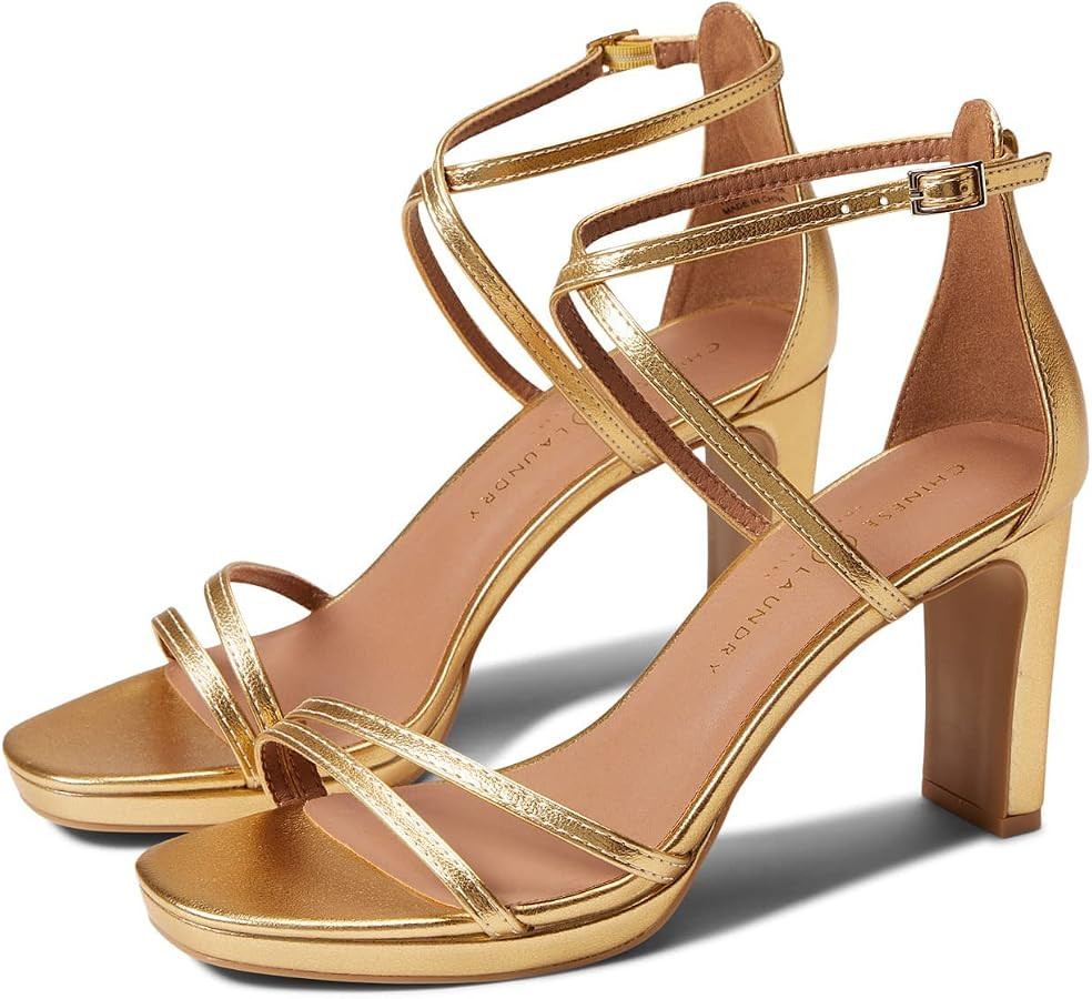Amazon.com | Chinese Laundry Women's TARYN METALLIC Heel Sandal, Gold, 7.5 US M | Heeled Sandals | Amazon (US)