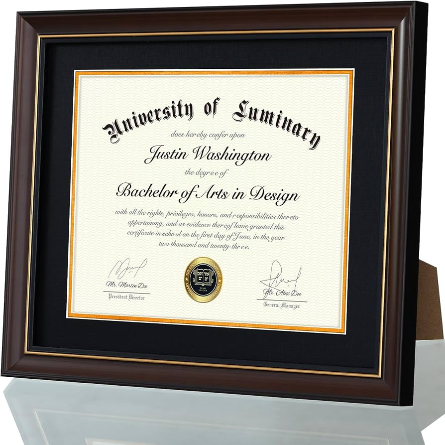 Luminary 11x14 Wood Diploma Frame with 8.5 x 11 Opening Black Mat for College Degree Certificate ... | Amazon (US)