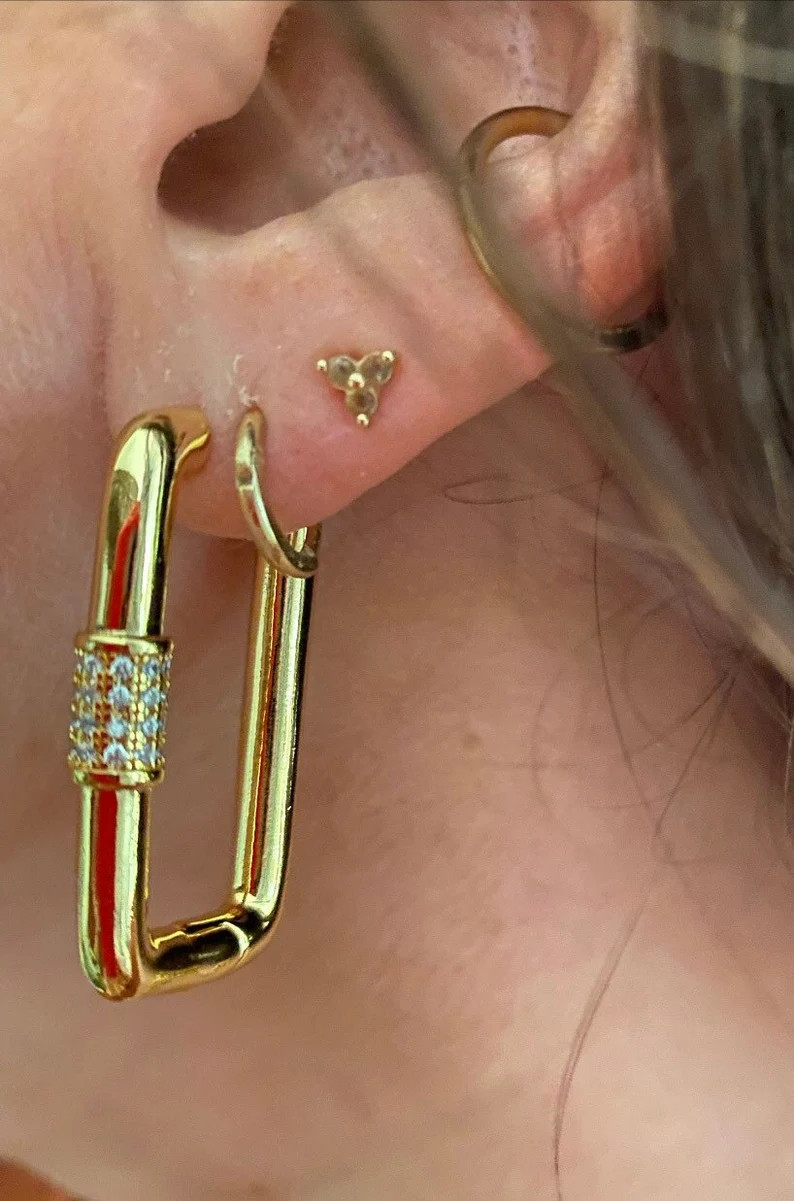 Chunky Gold and Carabiner Hoop Earrings - Etsy | Etsy (US)