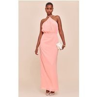 Peach Chiffon Halter Neck Maxi Dress | PrettyLittleThing US
