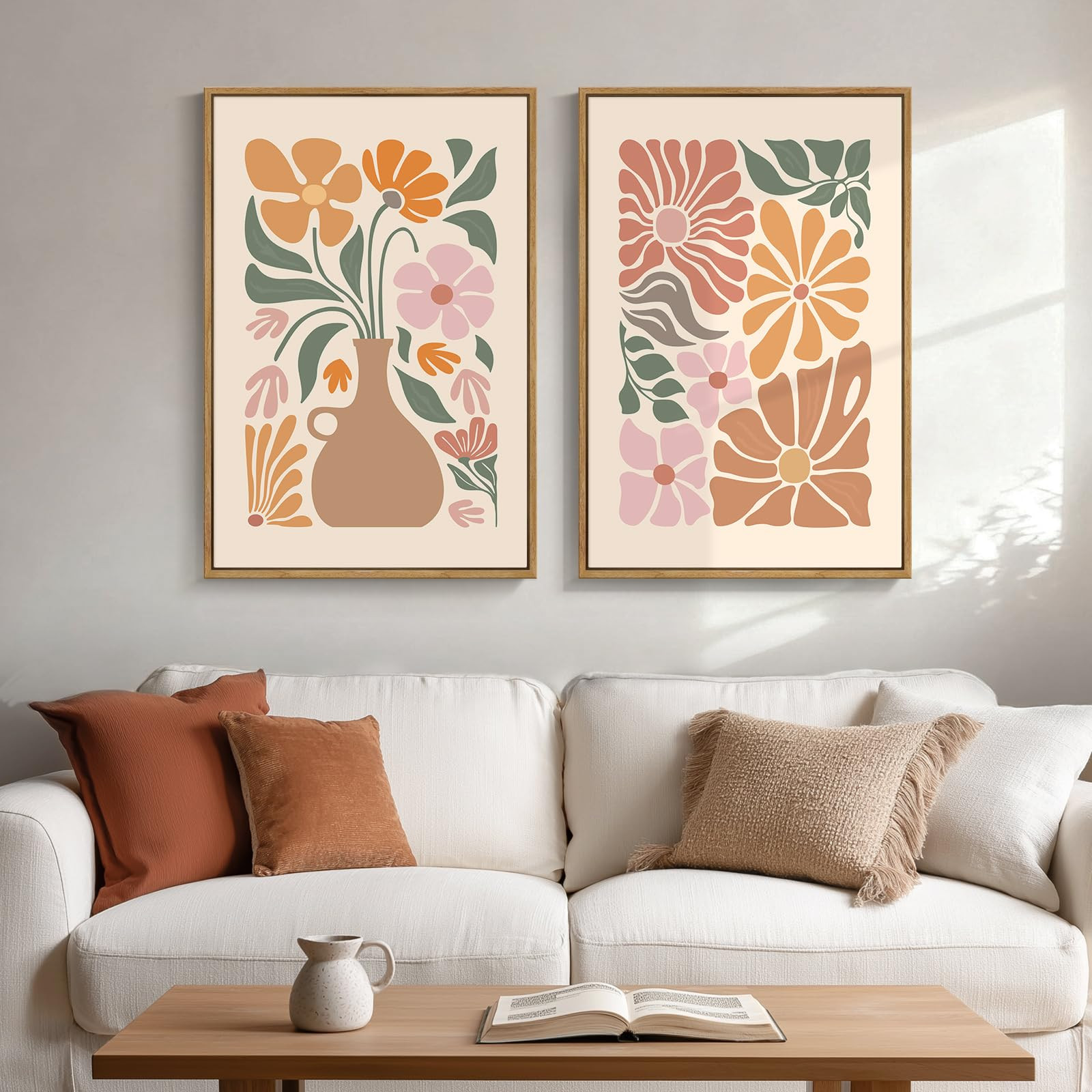 Framed Boho Floral Botanical Wall Art for Room Decor, Set of 2 Abstract Neutral Flower Canvas Pri... | Amazon (US)