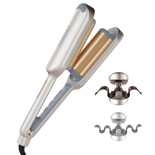 Curling Iron Hair Crimper Waver - TYMO ROVY Beach Waves Curling Wand, Ionic Deep Waver Hair Curler Tool with Ceramic 3 Barrel for Women, Dual Voltage, Anti-Scald, Easy to Use, Elegant Gold, 1.25 Inch | Amazon (US)