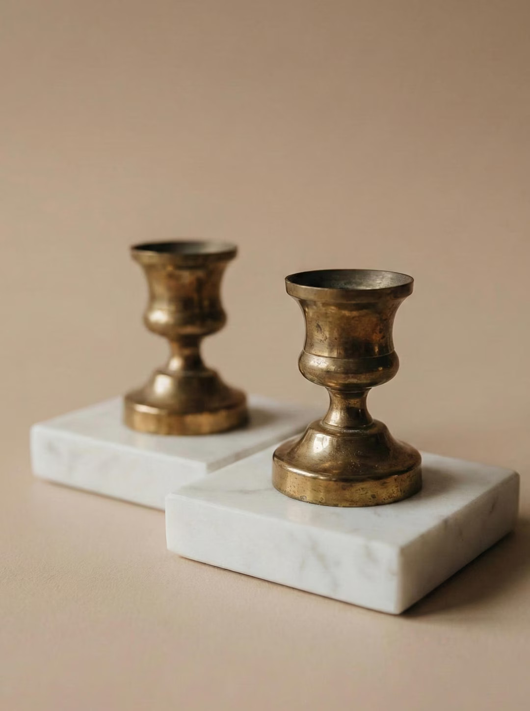 Vintage Solid Brass and marble Candlestick Holders - Set of 2 Square Base | Etsy (US)