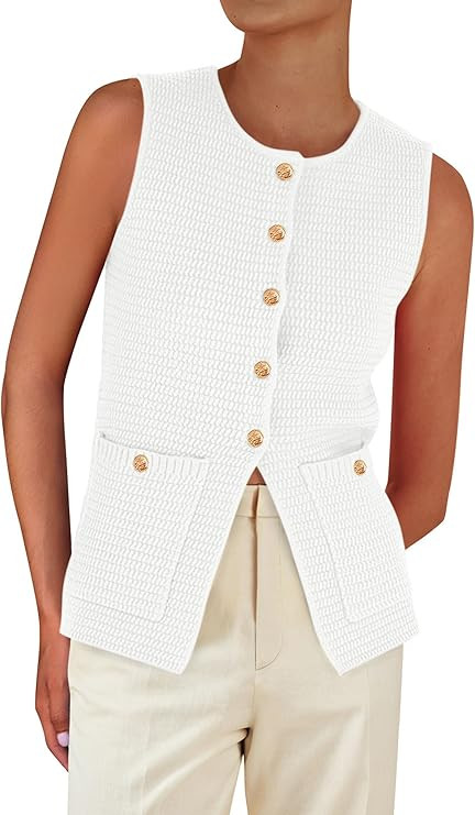 PRETTYGARDEN Women's 2025 Summer Sweater Vest Sleeveless Knit Cardigan Button Down Tank Tops Tren... | Amazon (US)