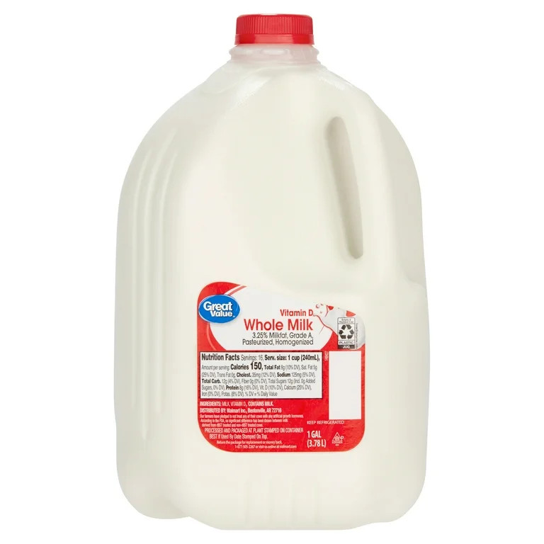 Great Value Whole Vitamin D Milk, Gallon, Plastic, Jug, 128 fl oz | Walmart (US)