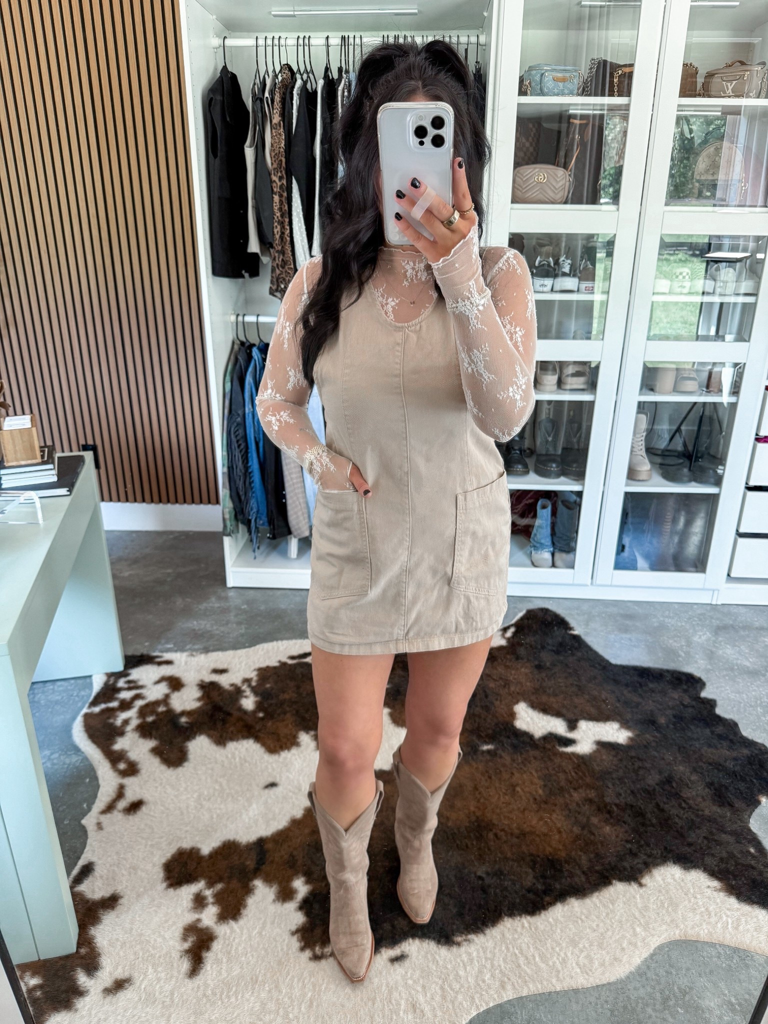 Neutral Early Fall Outfit 🤍

Dress — xs (khaki option)
Lace Top — xs
Bandeau — medium 

The perfect neutral look for my girls experiencing a warm fall! 👏🏼 I love this denim mini dress layered over this white lace long sleeve top! Finished the look with my all time favorite cowgirl boots from tecovas. 🍁



#LTKFindsUnder50 #LTKFindsUnder100 #LTKShoeCrush