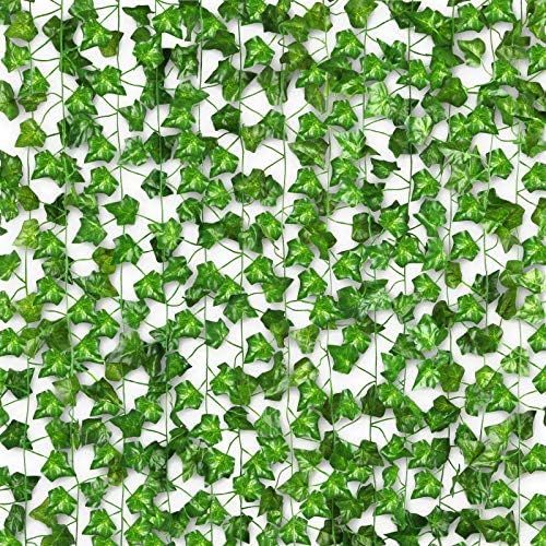 CQURE 16 Pack 105Ft Artificial Ivy Garland,Ivy Garland Fake Vine UV Resistant Green Leaves Fake P... | Amazon (US)