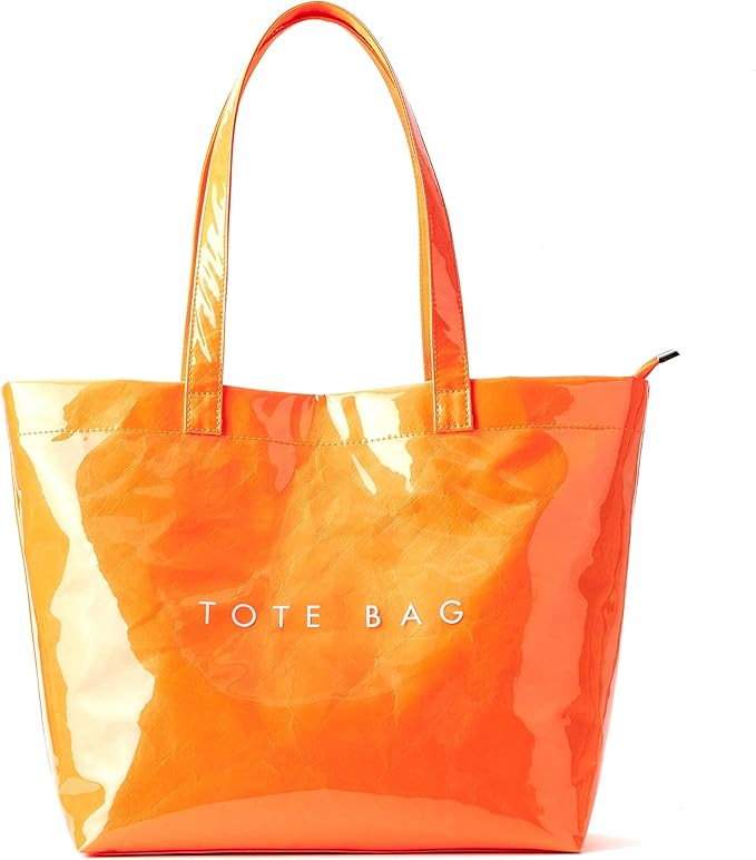 KALIDI PVC Zipper Tote Bag, Jelly Kraft Paper Beach Bag Large Hobo Carry All Travel Shopping Hand... | Amazon (US)