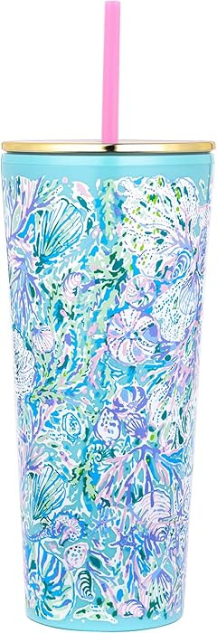 Lilly Pulitzer Double Wall Tumbler with Lid and Reusable Straw, Insulated Travel Cup Holds 24 Oun... | Amazon (US)