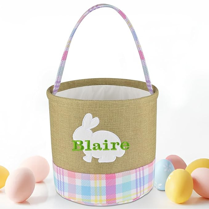 Easter Basket, PEMIRSAYO Easter Bunny Basket, Personalized Easter Baskets for Girls Boys - Burlap... | Amazon (US)
