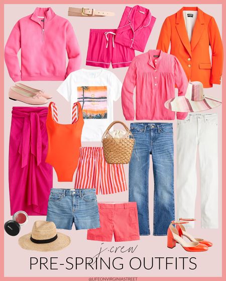 Cute new pre-spring outfit arrivals from J. Crew! Loving this colorful pink and orange sweatshirt, sunset tee, orange blazer, colorful tee, bright pink pajamas, jean shorts, straw hat, striped sun hat, pareo, beach tote, ballet flats, colorful shoes, and board shorts!
.
#ltksalealert #ltkunder50 #ltkunder100 #ltkstyletip #ltktravel #ltkswim #ltkseasonal #ltkitbag #ltkhome #ltkcurves #ltkworkwear #ltkgiftguide #ltkfind

#LTKunder50 #LTKtravel #LTKsalealert
