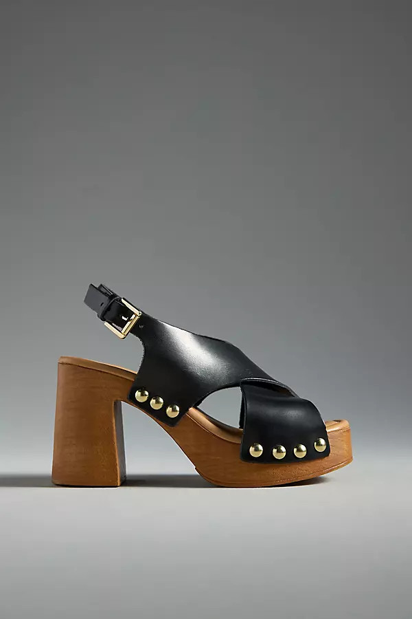 By Anthropologie Studded Wood-Bottom Platform Sandals | Anthropologie (US)