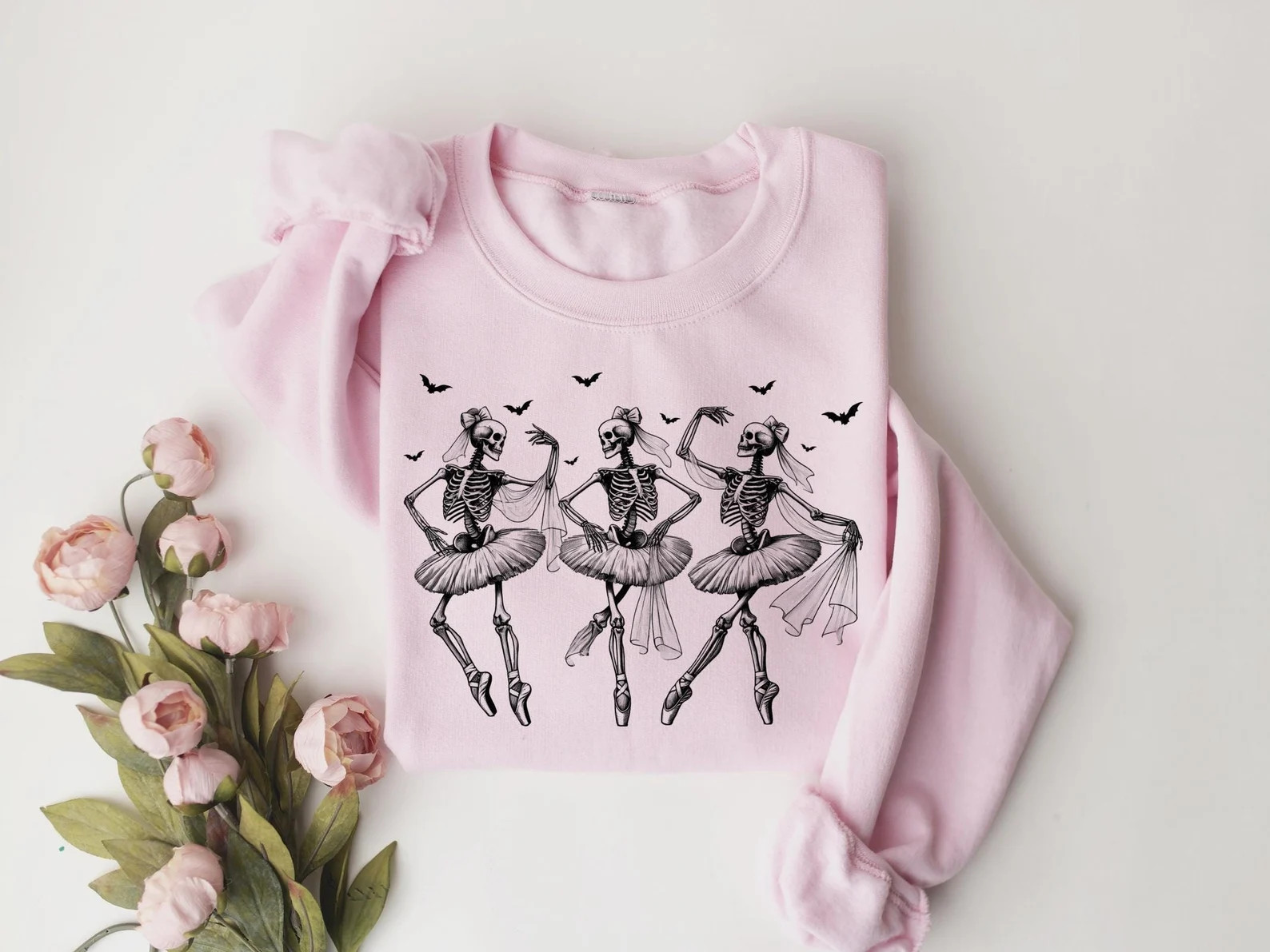Cute Ballerina Skeletons Halloween Sweatshirt, Dancing Skeletons Girly Sweater, Cute Ballerina Sk... | Etsy (US)