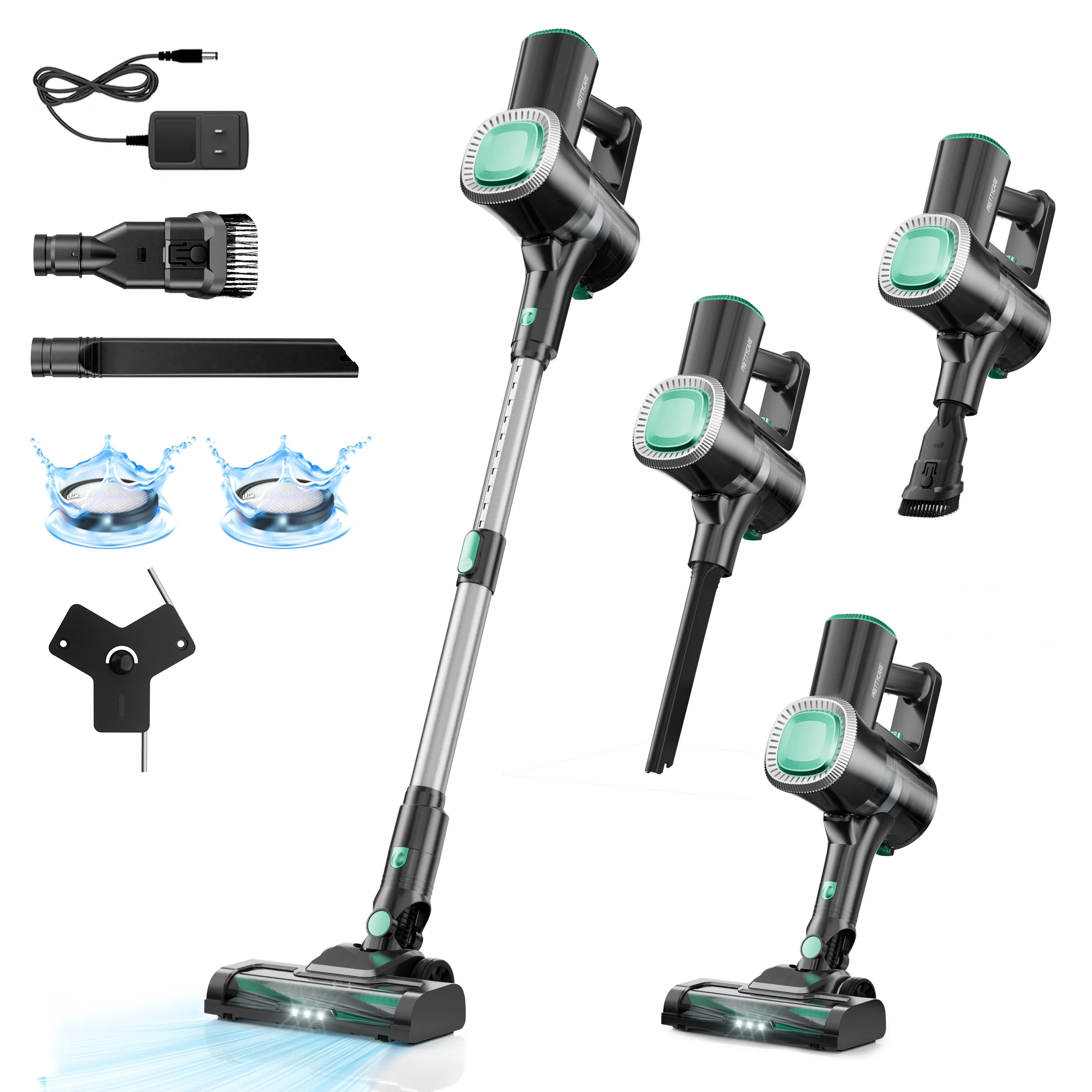 Prettycare Cordless Vacuum Cleaner,30Kpa 40min 6-in-1 Upright Stick Vacuum Cleaner for Pet Hair Carpets Floors with LED light | Walmart (US)