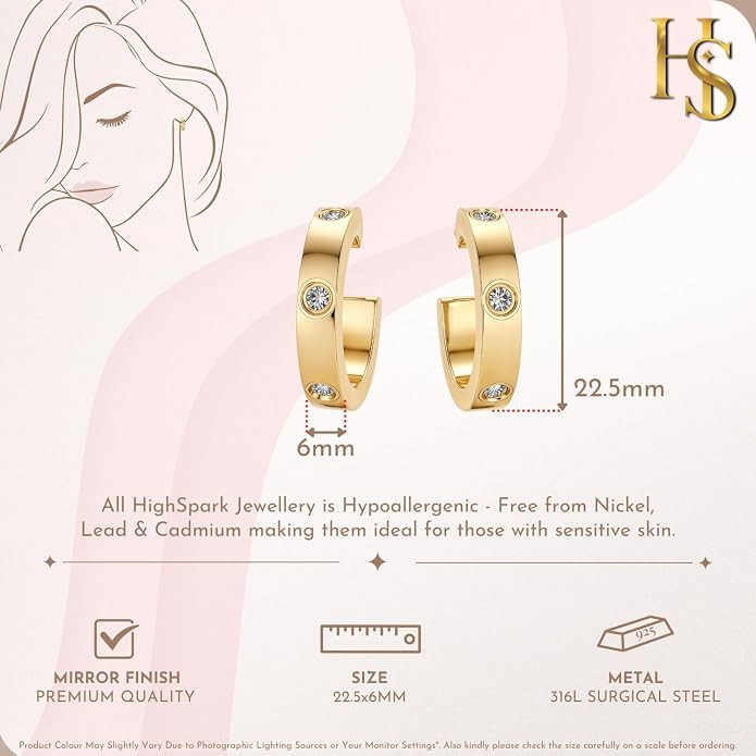 HighSpark Studded Love Earrings for Women | Gold Hoop Earrings Style Stainless Steel Studded Earr... | Amazon (US)