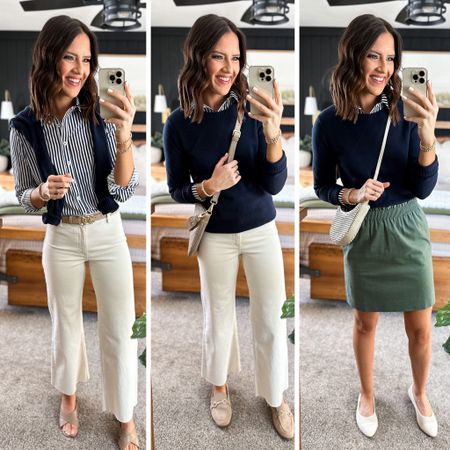 Spring Capsule Wardrobe (Navy Stripe Button Up Styling) 

Button up (small) 
Ivory jeans (size up one or two sizes. I’m in a size 4) 
Skirt (size 2) 
Navy sweater (size up, I’m in a medium) 


#LTKfindsunder100 #LTKstyletip #LTKfindsunder50