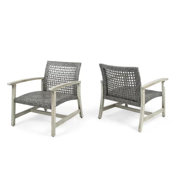 Viola  Outdoor Wood and Wicker Club Chairs, Set of 2, Grey Finish and Mixed Black | Walmart (US)