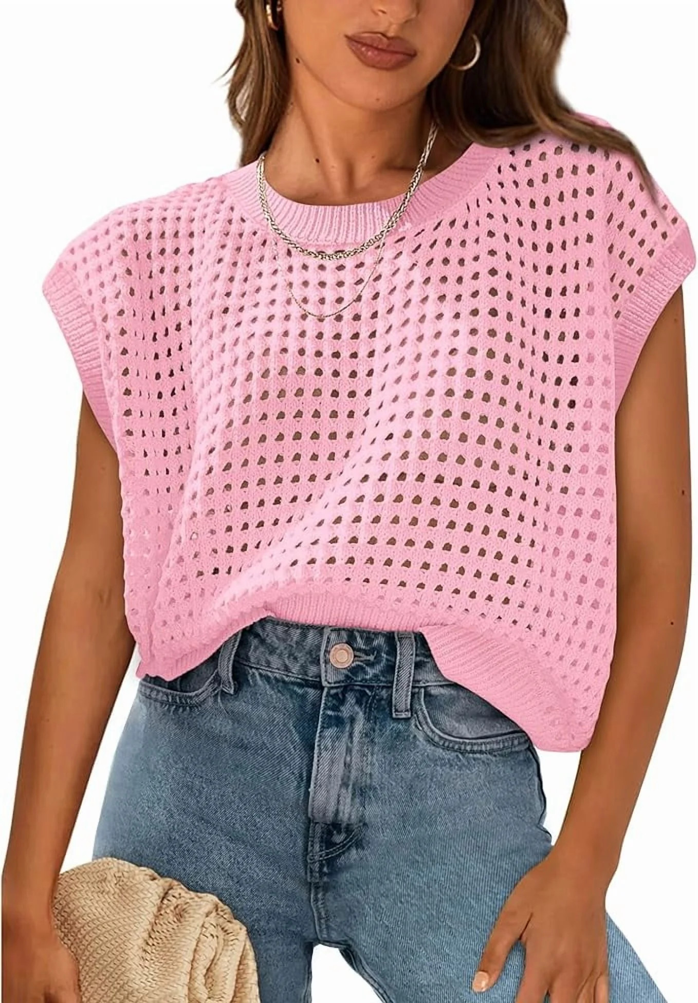 PRETTYGARDEN Womens Spring Tops Summer Shirts Crochet Cap Sleeve Sweater Pullover Cute Crew Neck ... | Walmart (US)