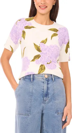 Hydrangea Print Short Sleeve Sweater | Nordstrom