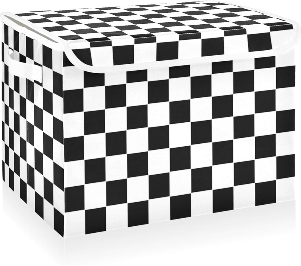 CaTaKu Large Fabric Storage Bins With Lids,Checkered Racing Flag Storage Boxes With Handles for O... | Amazon (US)
