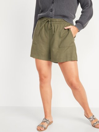 High-Waisted Linen-Blend Tie-Front Utility Shorts for Women -- 4-inch inseam | Old Navy (US)