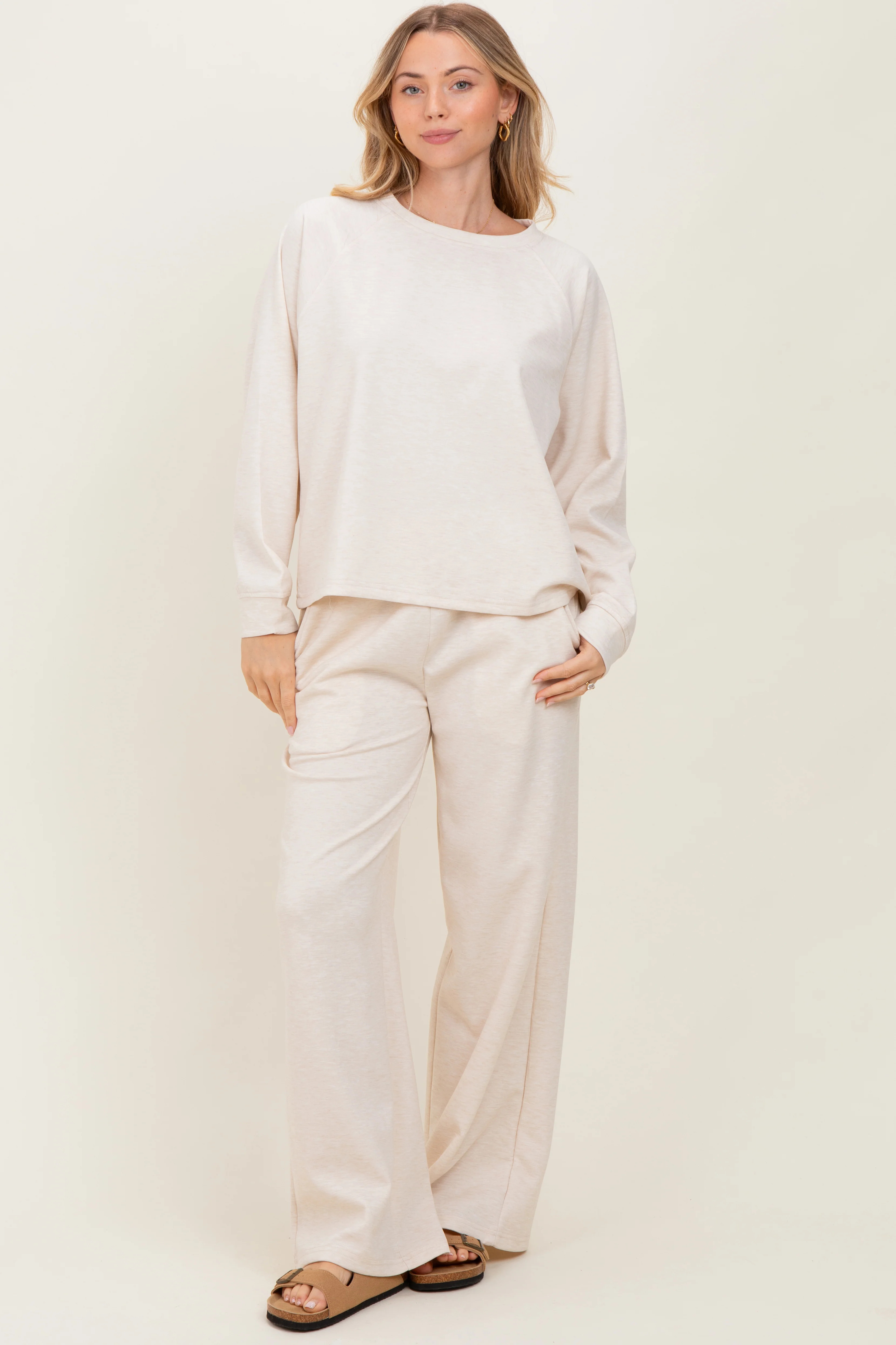 Cream Crewneck Pullover Pant Set | PinkBlush Maternity