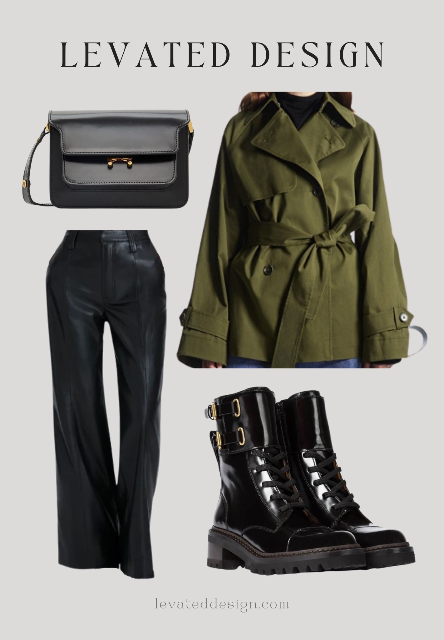 Chic winter outfit with black leather pants, short khaki trench coat, flat black boots and black leather handbag

#LTKFind #LTKfit #LTKSeasonal