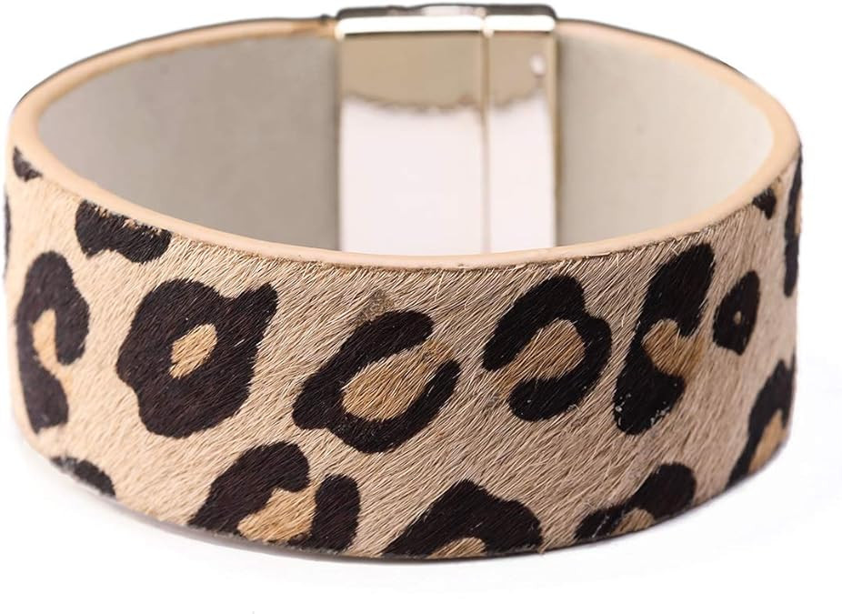 Filluck Bohemia Style Leather Leopard Print Fashion Women Bracelets Glam Goals Magnetic Bracelet | Amazon (US)