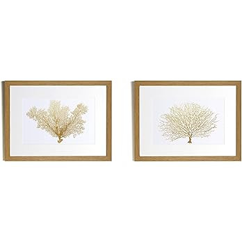 Framed Gold Coral Wall Art Set - 2 Pieces, 12x16 Inches, Godl Coral Clipart with Acrylic Screen F... | Amazon (US)