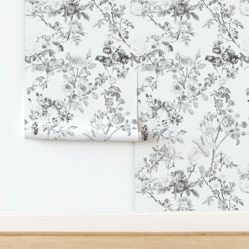 English Rose ~ Watercolor ~ Black and White | Spoonflower