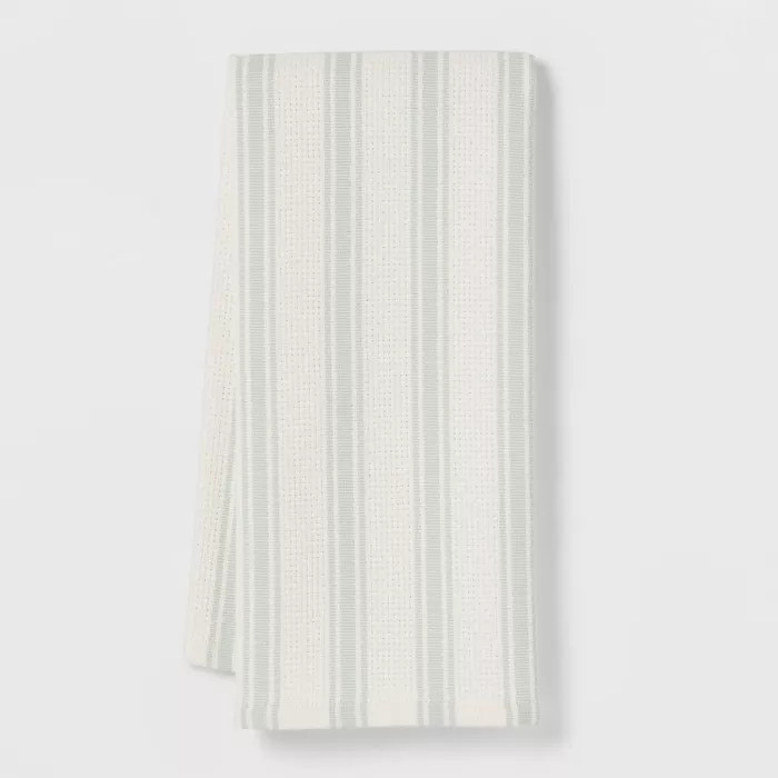 Cotton Basketweave Stripe Kitchen Towel Green - Threshold™ | Target