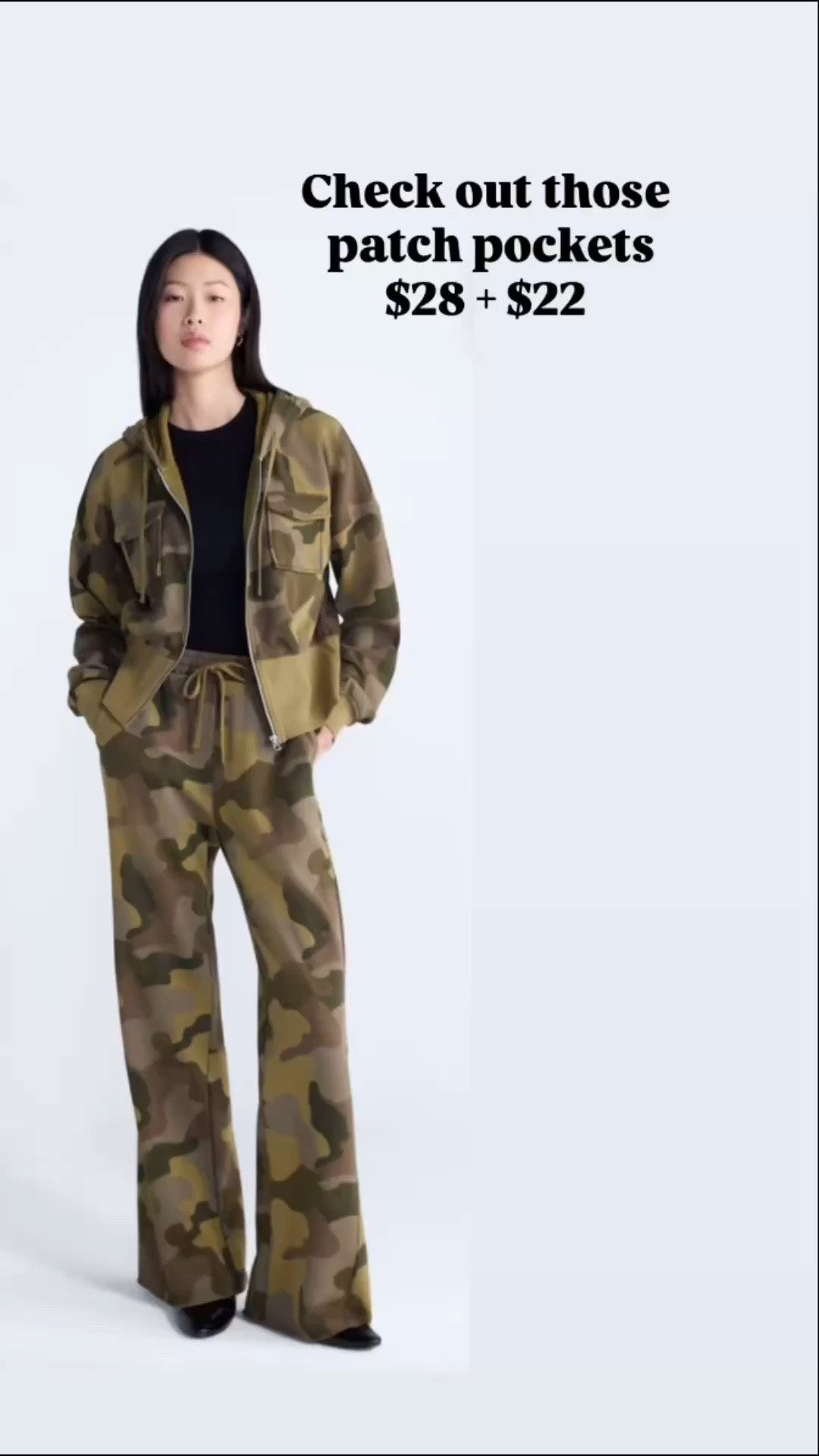What a find! 
Camo sweatpants and zip up hoodie with patch pockets. I’d wear it with a white tee instead of black tho👌
@Walmart

#LTKOver40 #LTKSaleAlert #LTKmomlife