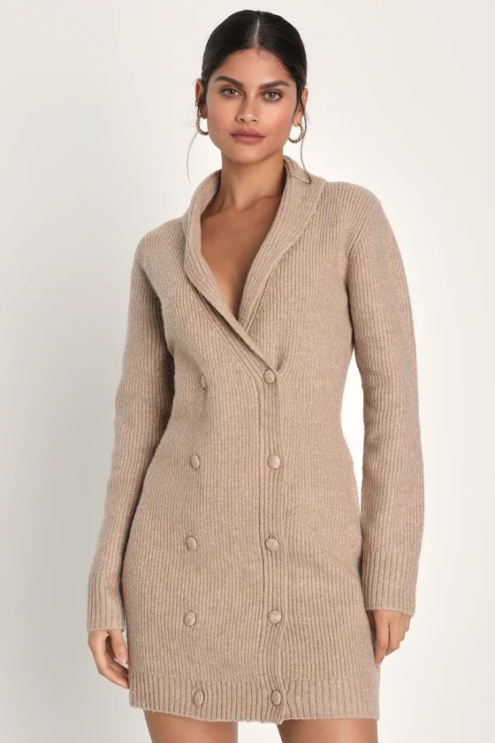 Warmest Aesthetic Beige Button-Front Cardigan Sweater Mini Dress | Lulus (US)