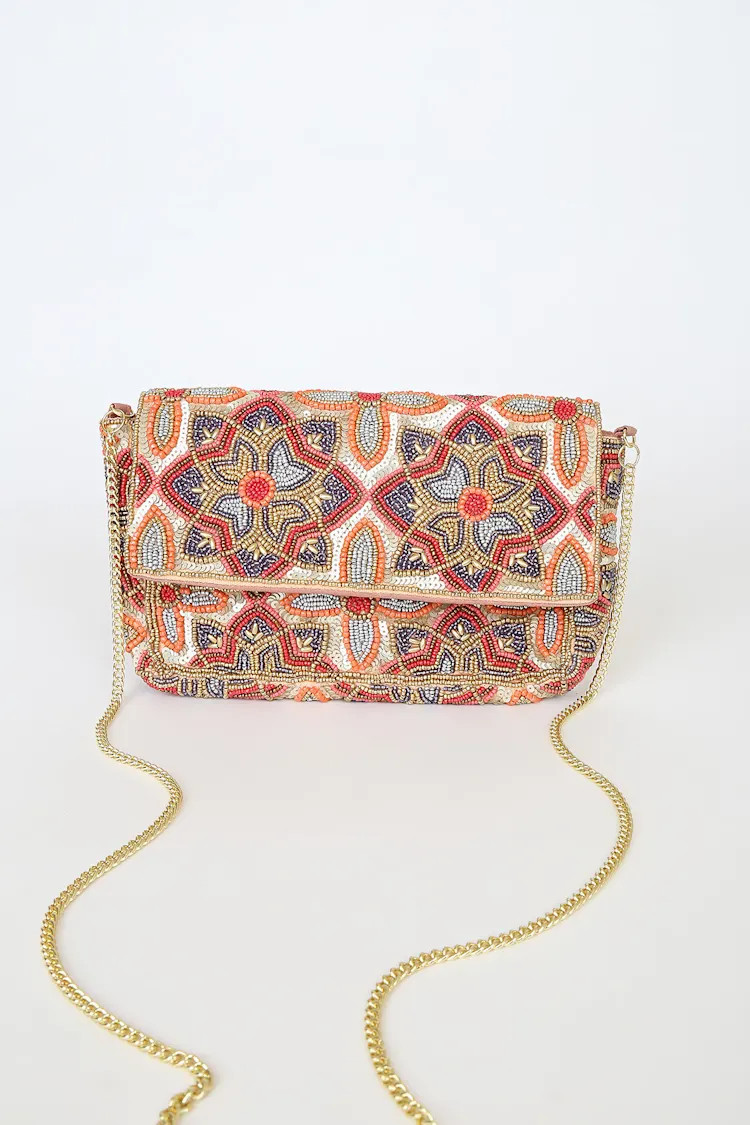 Style that Stuns Gold Multi Floral Beaded Clutch | Lulus (US)