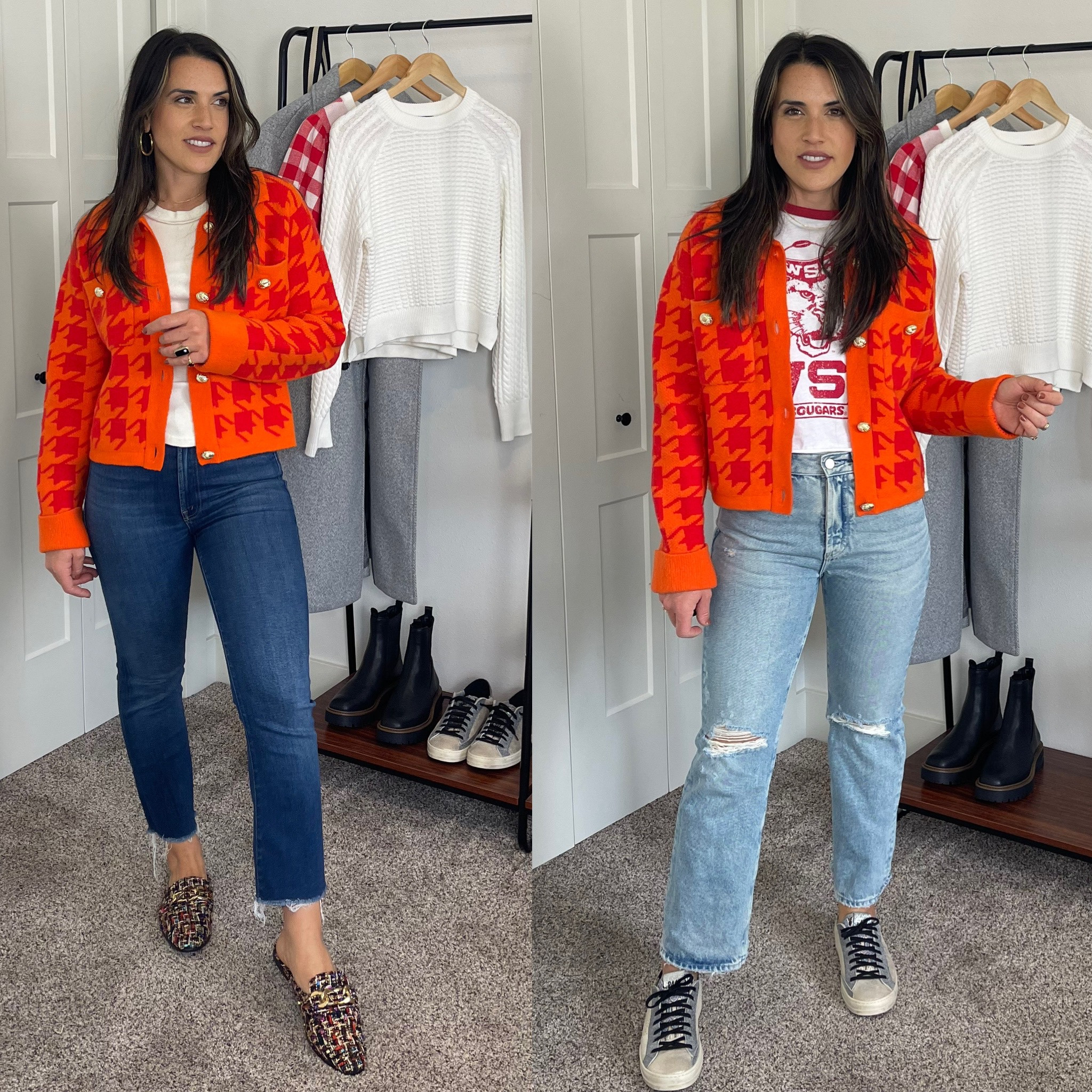 English laundry | statement cardigan | houndstooth | unique piece | special outfit staple | sassy cardigan | fall style | splurge worthy 

Wearing size small in cardigan. 
Size 25 in dark wash jeans. 
Size 27 in light wash jeans. 

True size is 26  

#LTKSeasonal #LTKshoecrush #LTKstyletip