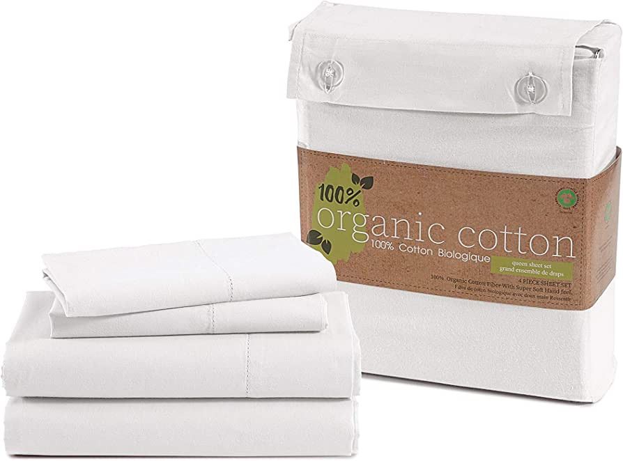 LANE LINEN 100% Organic Cotton Pure White King-Sheets Set 4-Piece Percale Weave Bedding Sheets fo... | Amazon (US)