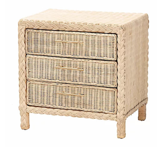 bali & pari Lanica Sun Bleached Rattan 3-DrawerNightstand - QVC.com | QVC