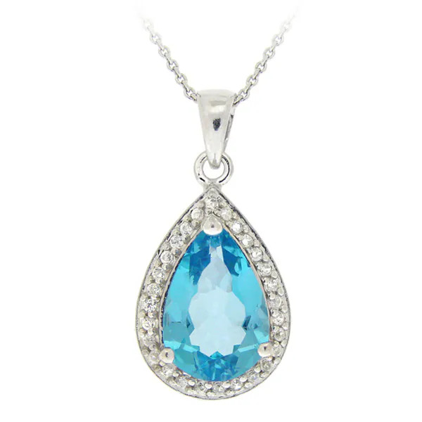 Glitzy Rocks Silver Blue Topaz and CZ Teardrop Necklace | Bed Bath & Beyond
