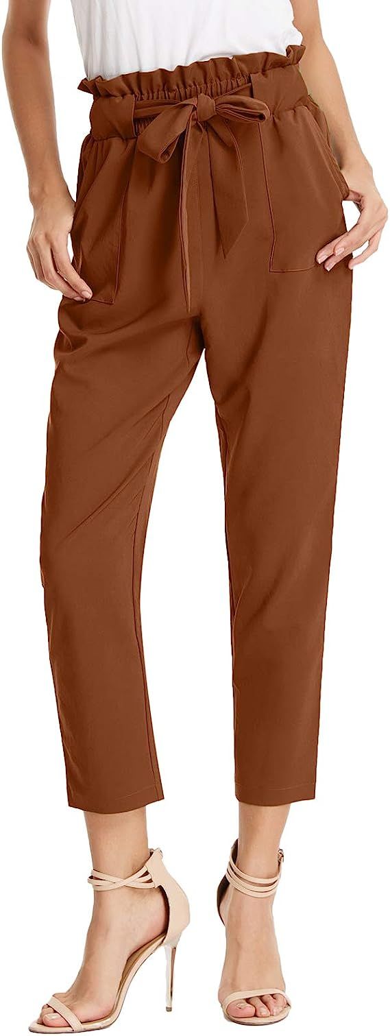 GRACE KARIN Women's Cropped Paper Bag Waist Pants with Pockets | Amazon (US)