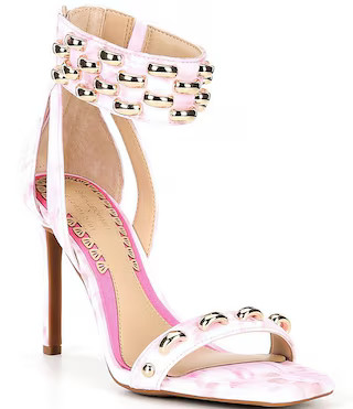 x Shea Leigh Mills Carter Floral Print Embellished Ankle Wrap Dress Sandals | Dillard's