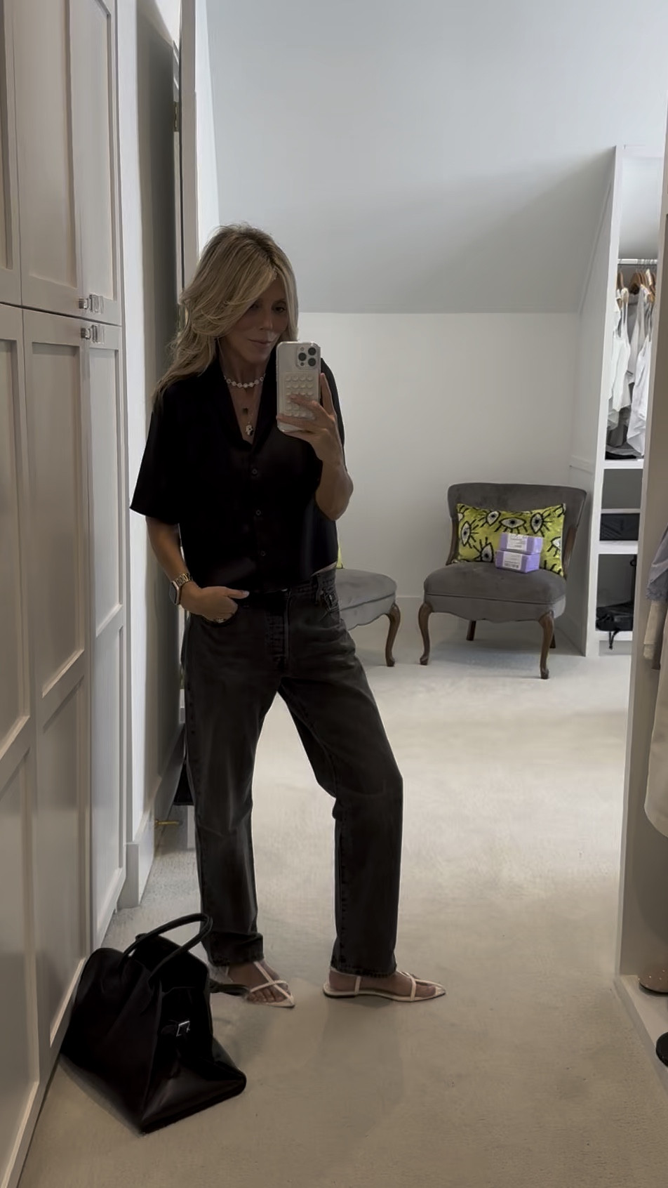Just add fun shoes + jewelry 

Top: wearing small and it’s perfect length with denim; I have in cream also and wear year round 

Jeans: Levi’s and I sized up for super relaxed look; I have in cream too - this relaxed fit is my favorite 

Shoes: size up 1/2 size; available in other colors; super comfy and I can wear all day 

Jewelry: Melinda Maria - use promo code StephanieF to save sitewide