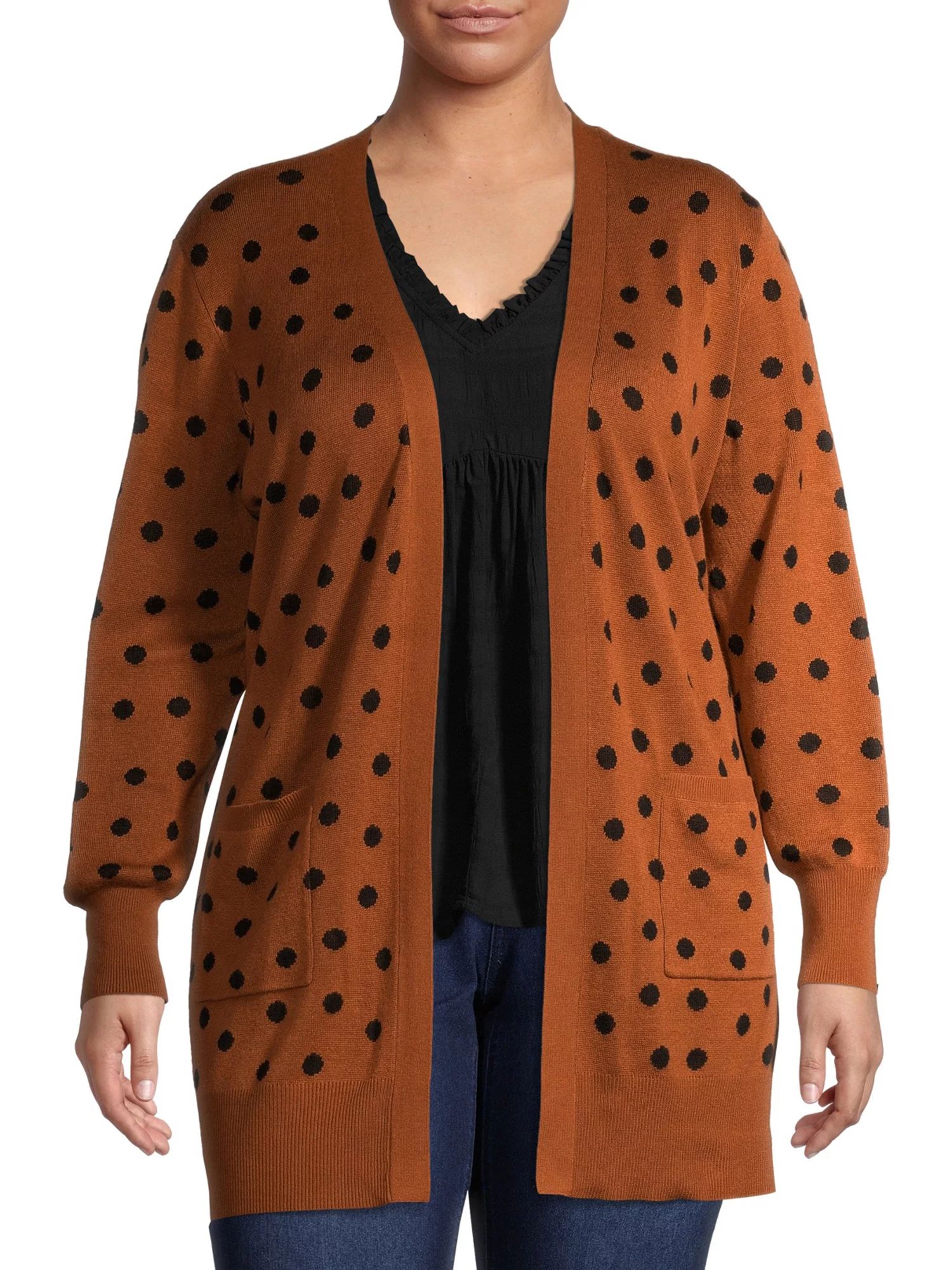 Heart N' Crush Women's Plus Size Dot Print Open-Front Cardigan | Walmart (US)