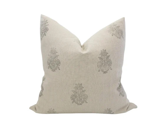 MEREDITH  Natural Linen Block Print Pillow Cover Neutral | Etsy | Etsy (US)