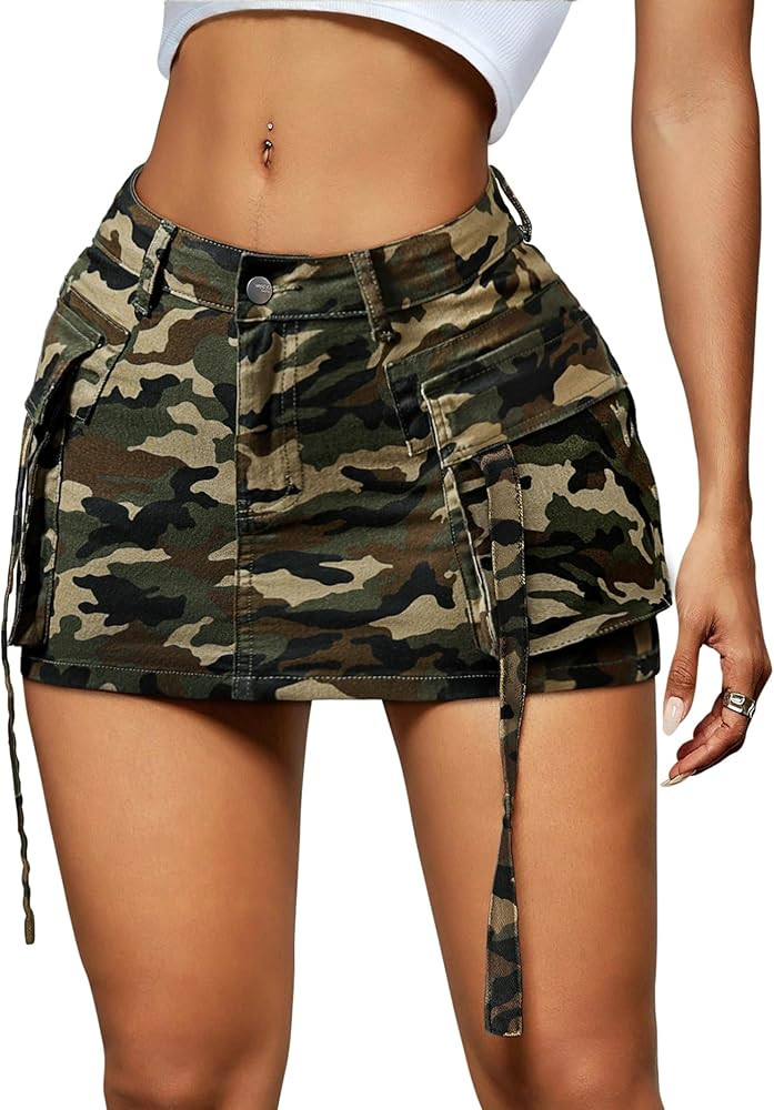 Amazon.com: LOLILRSD Women Cargo Skirt Denim Mini Low Waist Y2K Jean Skirts with Pockets(LB,S) : ... | Amazon (US)