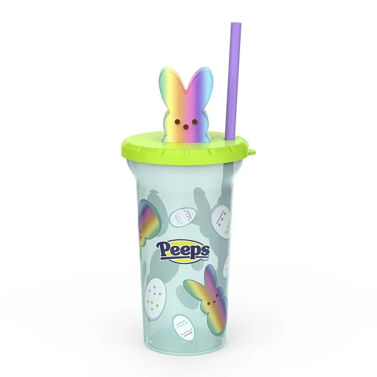Zak Designs PEEPS 15 oz. Water Bottle with Sculpted Lid and Straw, Easter Rainbow | Walmart (US)