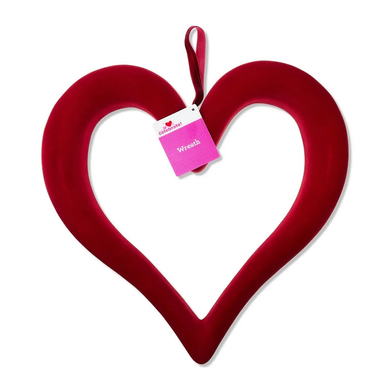 Flocked Heart Wreath, Dark Red, 15", Valentine's Day by Way To Celebrate | Walmart (US)