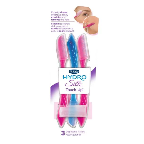 Schick Hydro Silk Touch-Up Multipurpose Exfoliating Facial Razor and Eyebrow Shaper, 3 ct | Walmart (US)